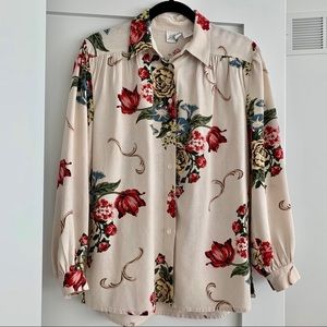 Vintage Raw Silk Floral Blouse